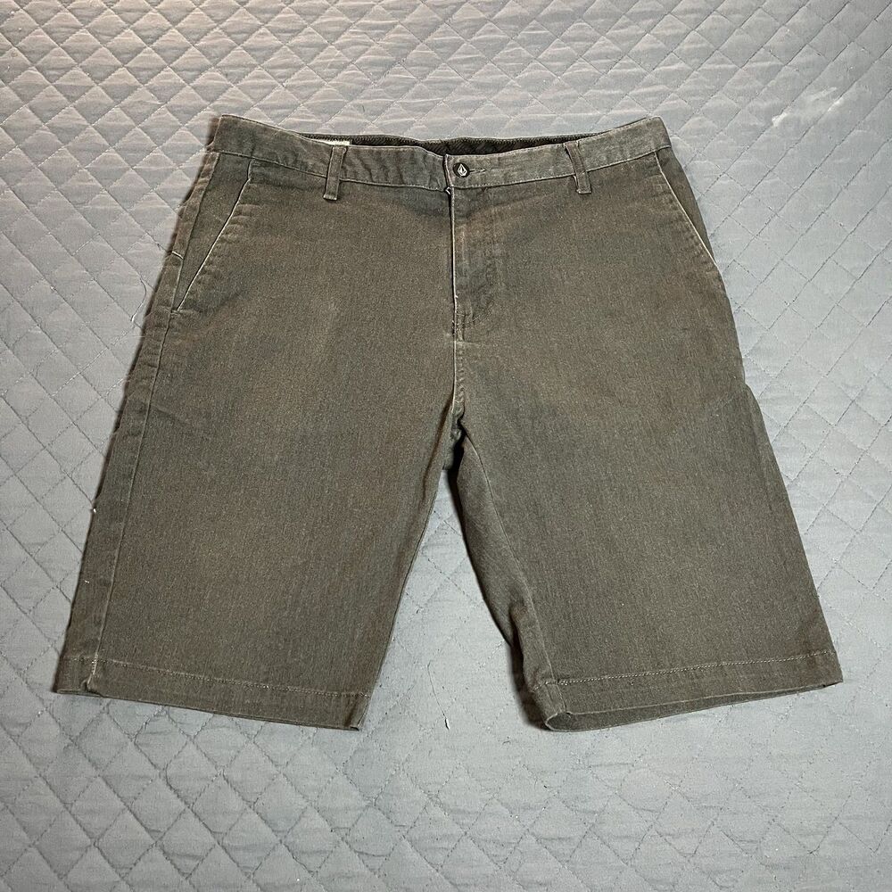 Volcom Vmonty Stretch Flat Front Chino Skate Shorts Faded Gray Size 34
